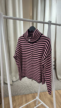L´esstiel Gestreifte Strickjacke mit Stehkragen & Reißverschluss