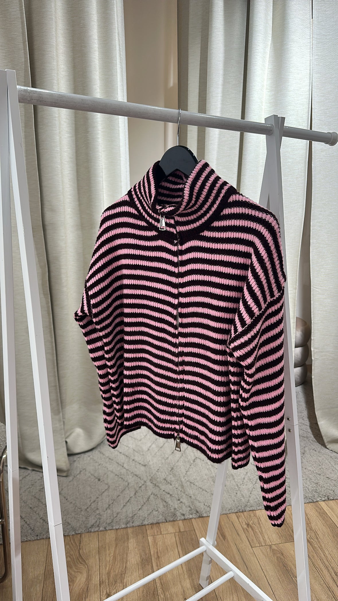 L´esstiel Gestreifte Strickjacke mit Stehkragen & Reißverschluss