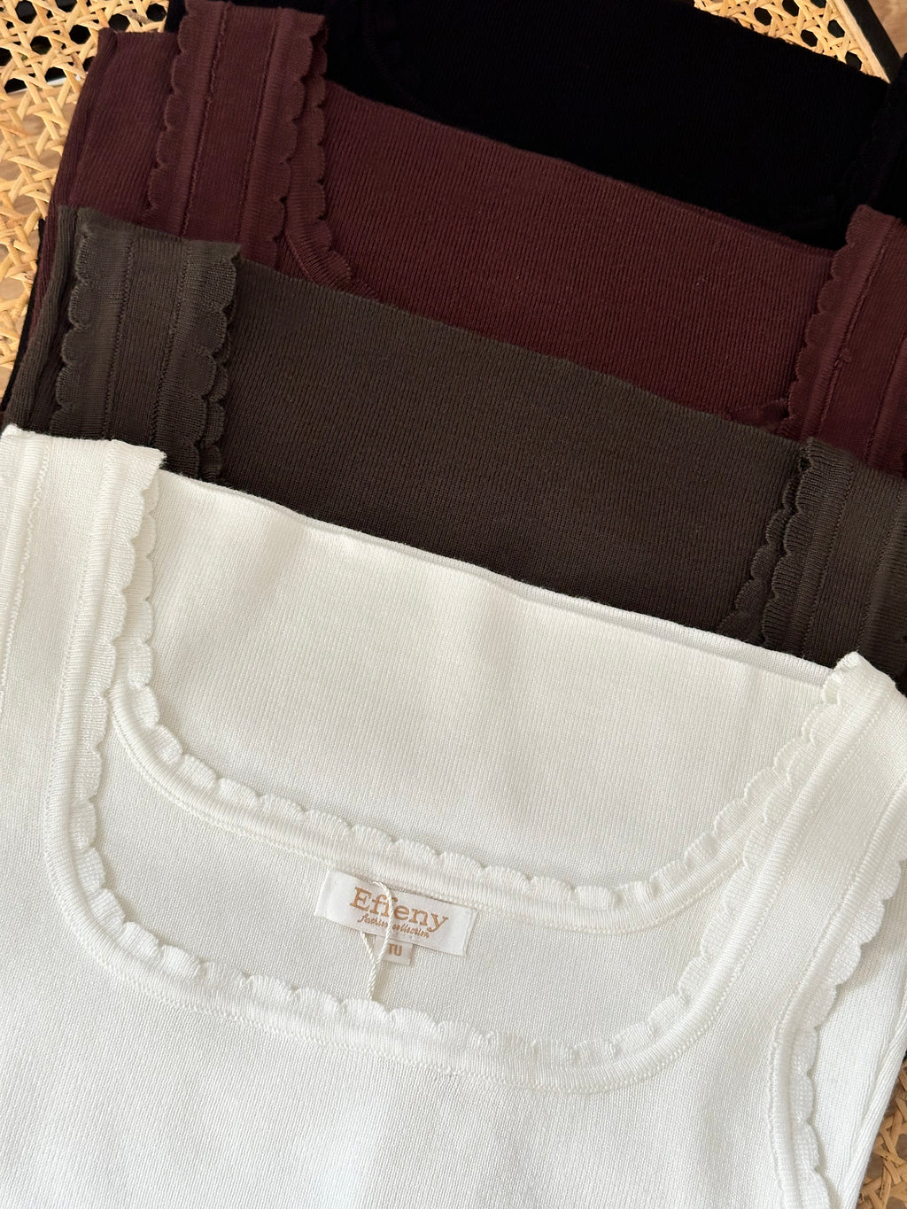 Effeny Geripptes Tanktop mit eckigem Ausschnitt