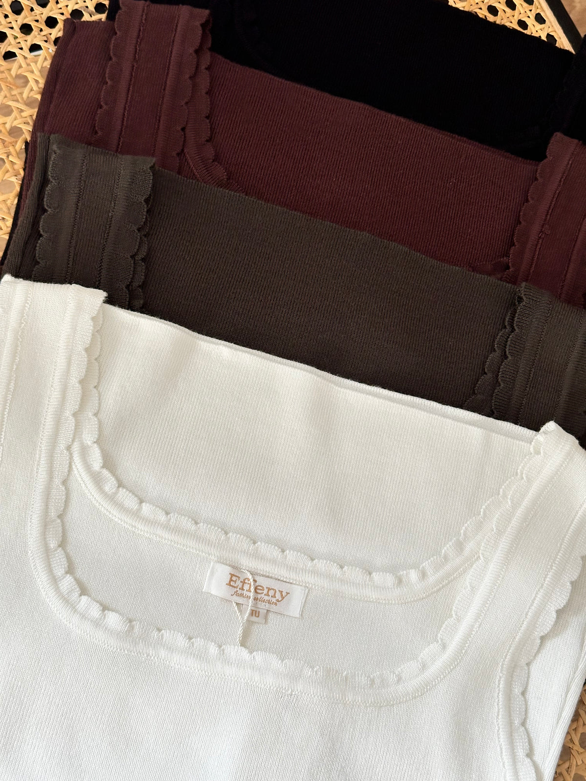 Effeny Geripptes Tanktop mit eckigem Ausschnitt