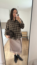 Rosa Fashion Hemd mit Glitzersteinen Braun Karo