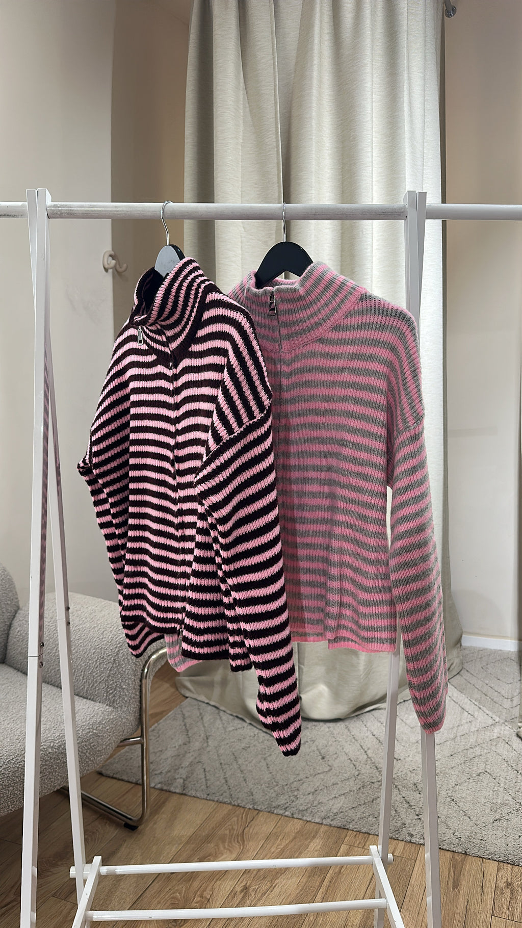 L´esstiel Gestreifte Strickjacke mit Stehkragen & Reißverschluss