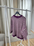 L´esstiel Flauschiger Kurzarm-Strickpullover im Streifen-Look mit Fledermausärmeln