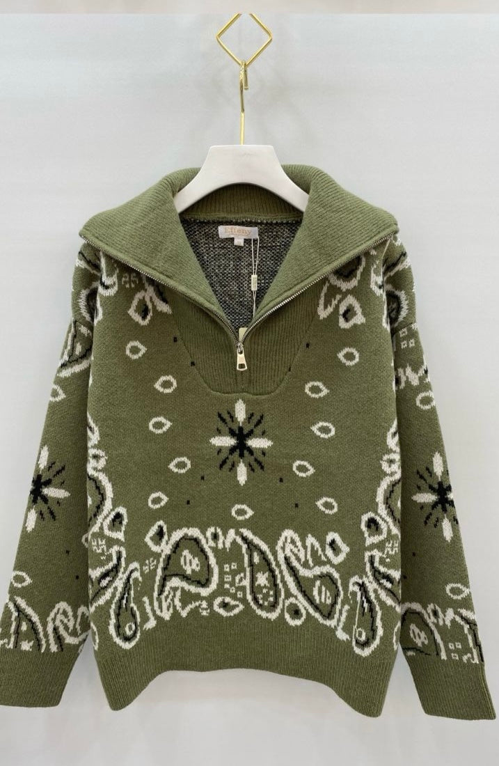 Effeny Half Sip Pullover Paisley