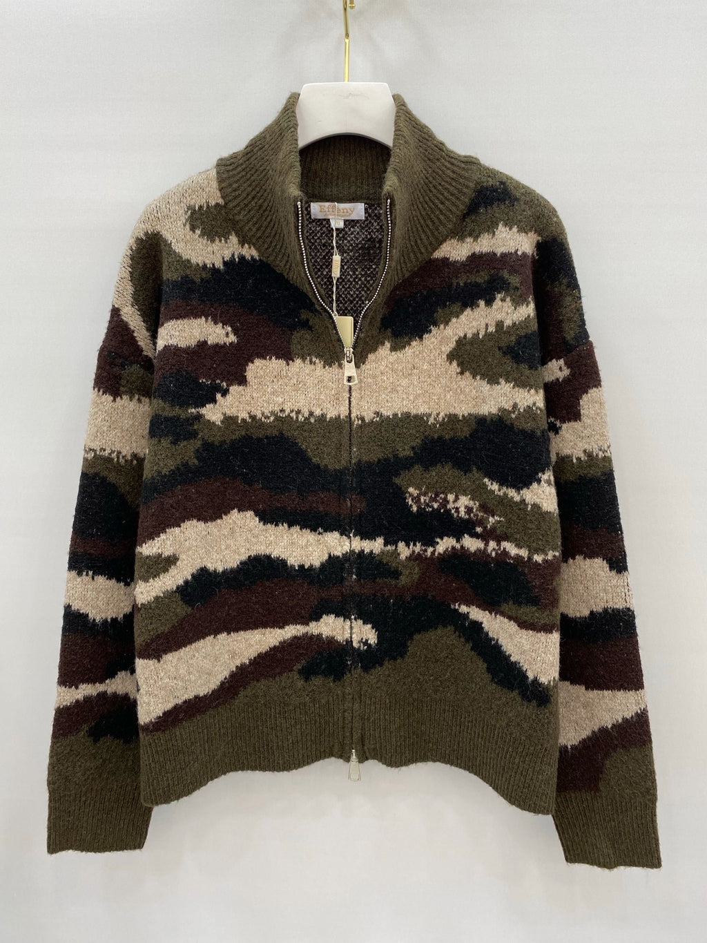 Effeny Strickjacke mit Zipper Camouflage