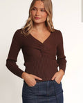 Effeny Langarmshirt gerippt mit Knotendetail
