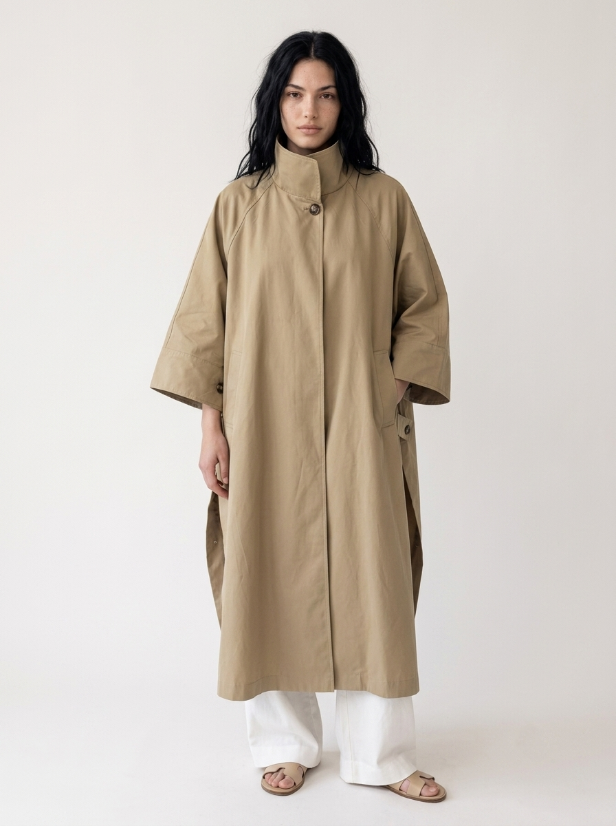 Kélie Fashion Langer Oversized Cape-Mantel mit Stehkragen & Seitenschlitzen