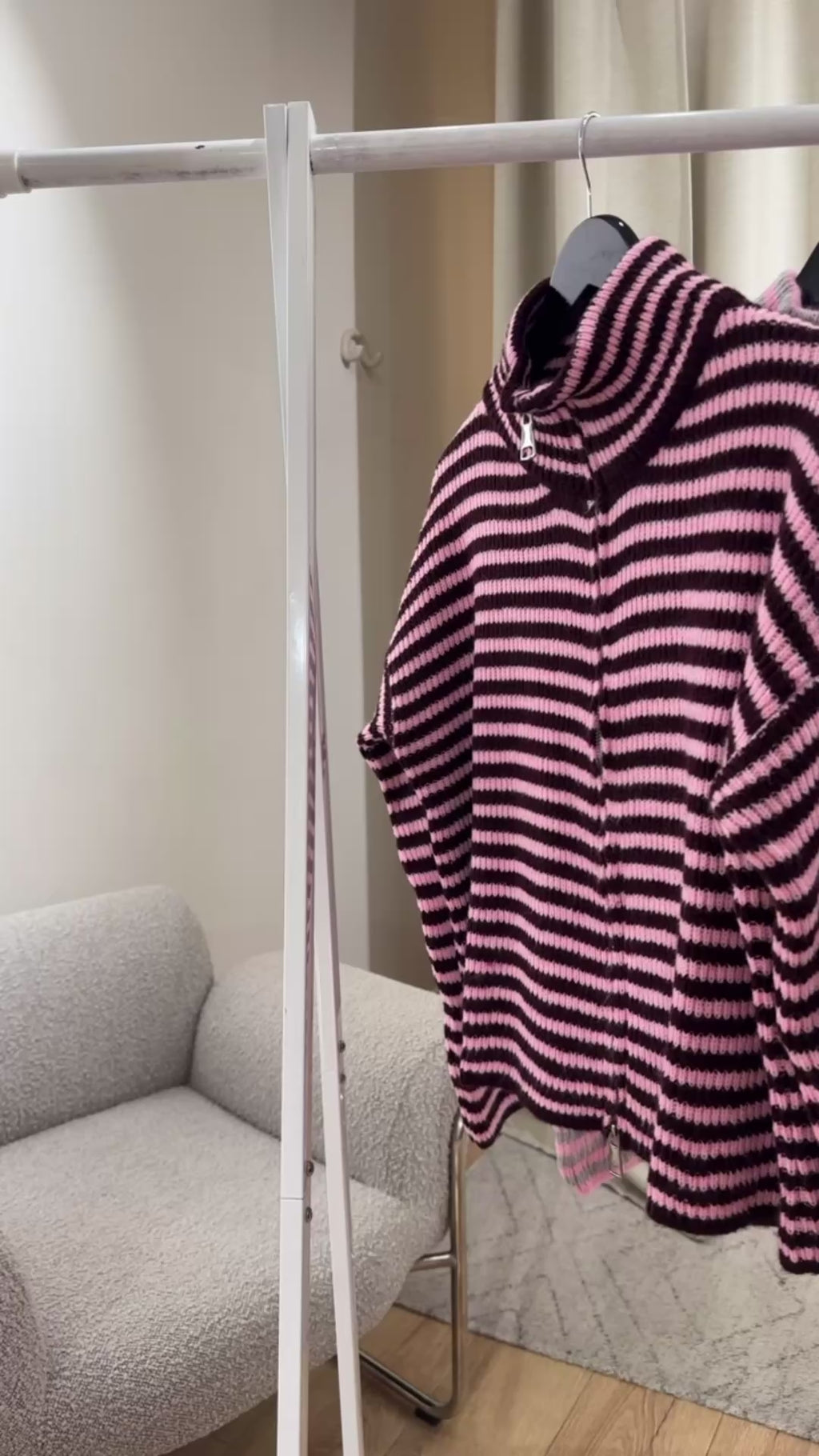 L´esstiel Gestreifte Strickjacke mit Stehkragen & Reißverschluss