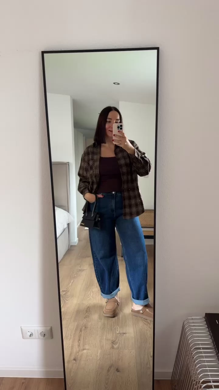 Rosa Fashion Hemd mit Glitzersteinen Braun Karo